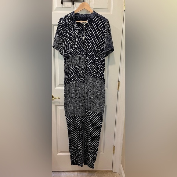 Diane Von Furstenberg Jumpsuit Size 12 Lucy Blue Tapna Patchwork Silk New - Picture 1 of 10